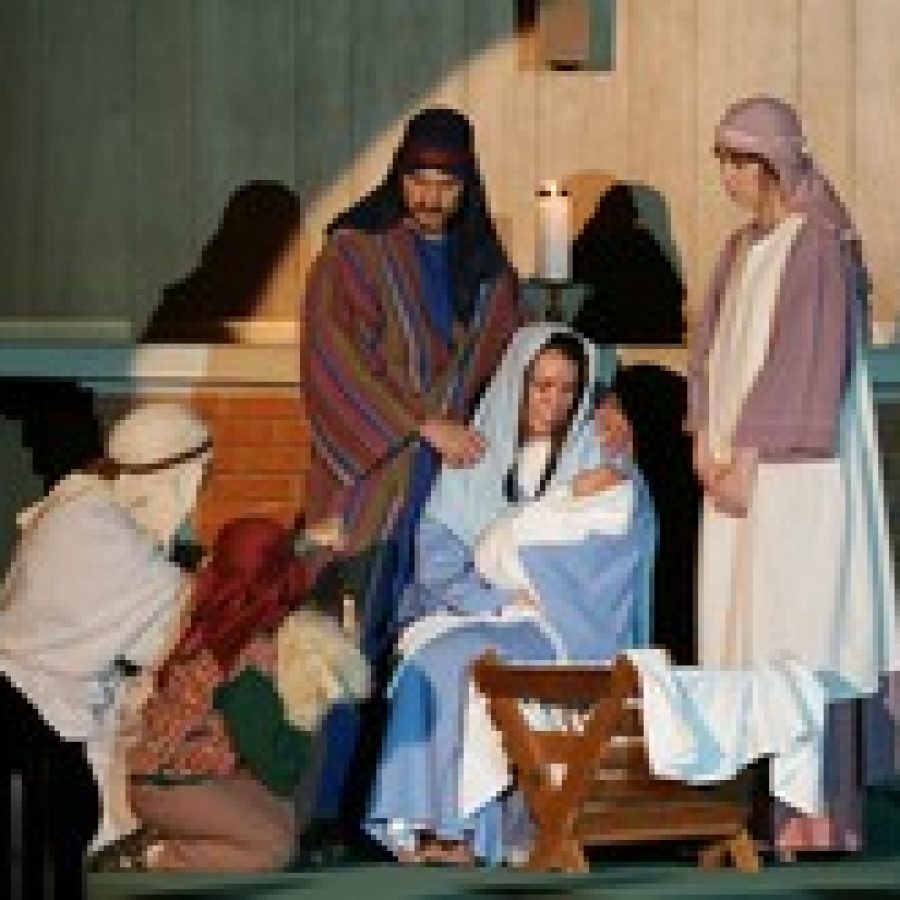 This Nativity scene for Peace Lutheran Churchs annual Boars Head Christmas  Festival shows Joseph, Mary, Jesus and shepherds. This years event begins Thursday, Nov. 29. 