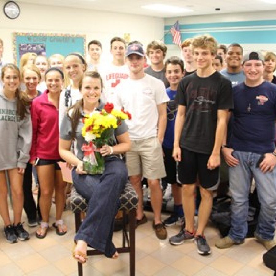 Students, staff and administrators surprised Lindbergh High School English teacher Katie Arens in her classroom this week, announcing her selection as one of seven Missouri Teacher of the Year finalists.