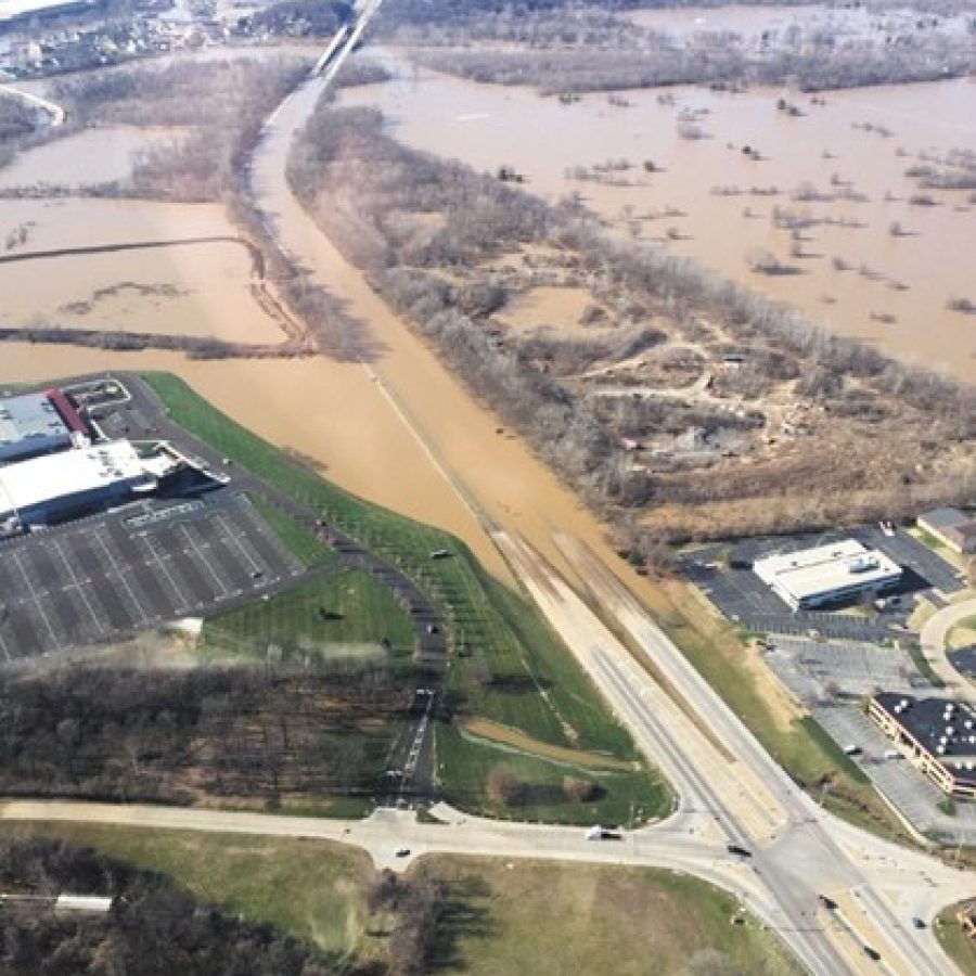 This photo taken by County Executive Steve Stenger from a helicopter shows the flooded intersection of Interstate 44 and Highway 141 as the Meramec reached its record crest last week.