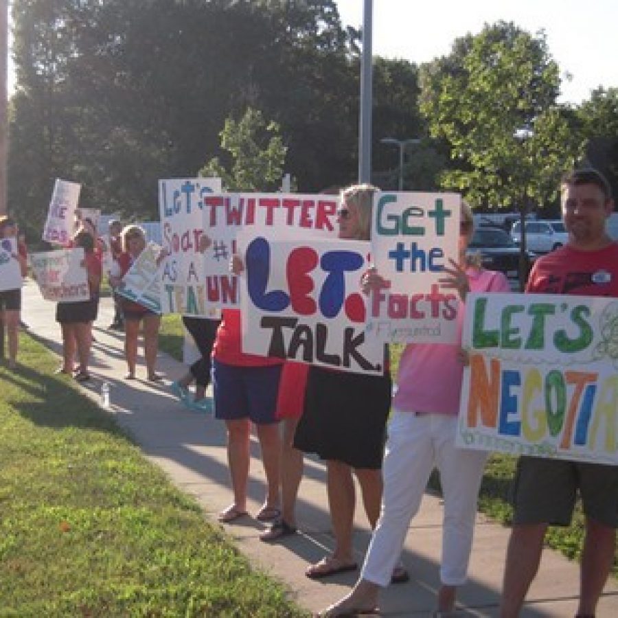 Lindbergh teachers protest their salaries along South Lindbergh Boulevard last year.