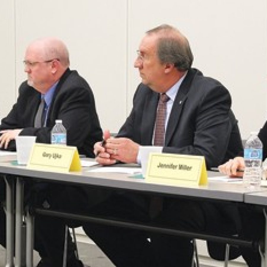 Lindbergh school board candidates, from left, David Reinhardt, Mike Tsichlis, incumbent Gary Ujka and Jennifer Miller, are shown at the districts candidate forum earlier this month. A fifth candidate, Michael Bitzenburg, did not attend.