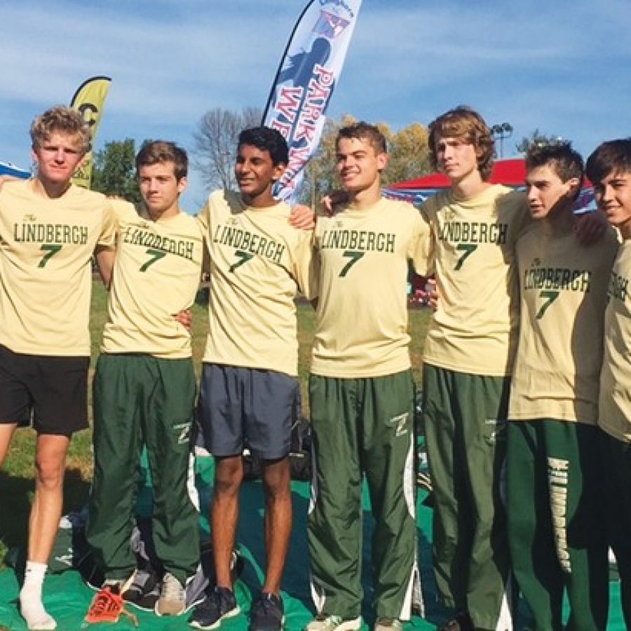 The Lindbergh High School varsity boys' cross country team is pictured at Saturday's sectional meet, where it finished third. Pictured, from left, are: Connor Kingsland, Billy Driemeyer, Pratyay Bishnupuri, Carter Anderson, Reilly Adams, Michael Malin and Sam Weik.