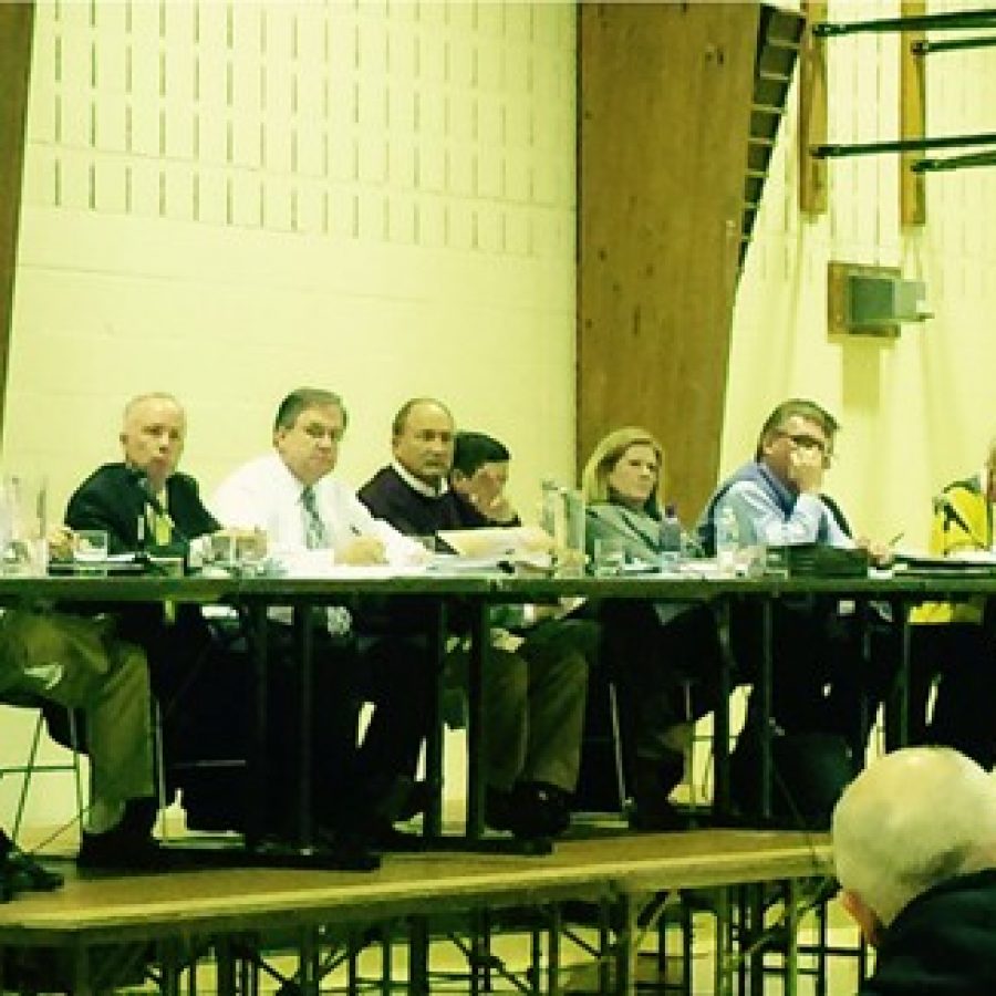 The Crestwood TIF Commission listens to speakers near the end of a three-hour public hearing last week.