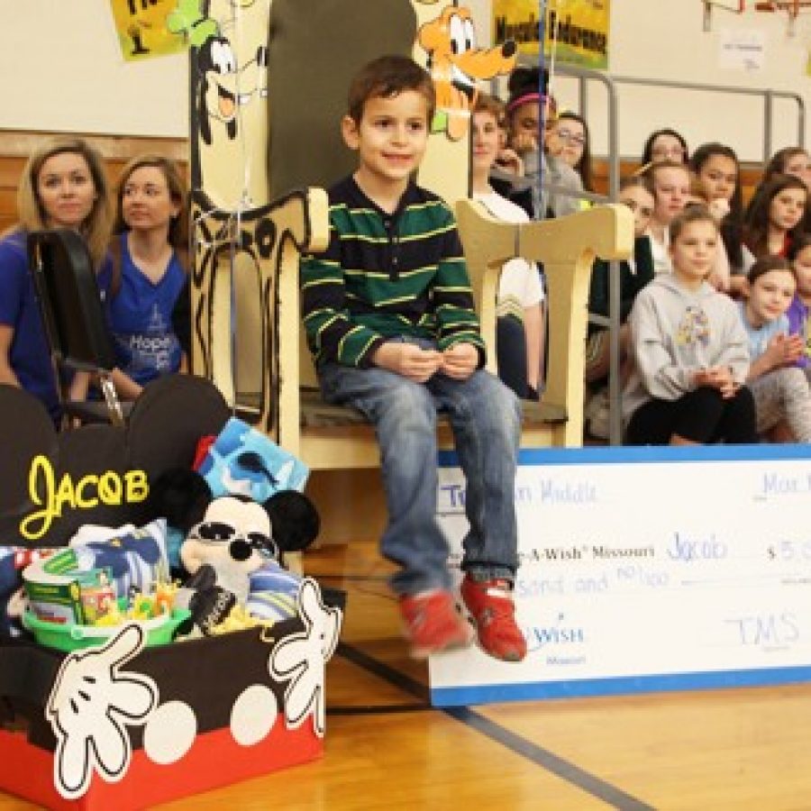 Truman Middle School gathered for a send-off party earlier this month to surprise 7-year-old Jacob and grant his wish of taking a trip with his family to Disney World.