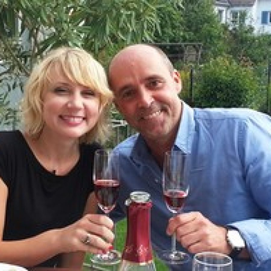 Former south county resident Amanda Pope Trybula and Bernd Lang, Trybulas bone-marrow donor, toast to her good health during her recent trip to Germany to visit Lang and his family. Lang and his son Joshua traveled to the United States earlier this year to meet Trybula and her family in St. Louis. 