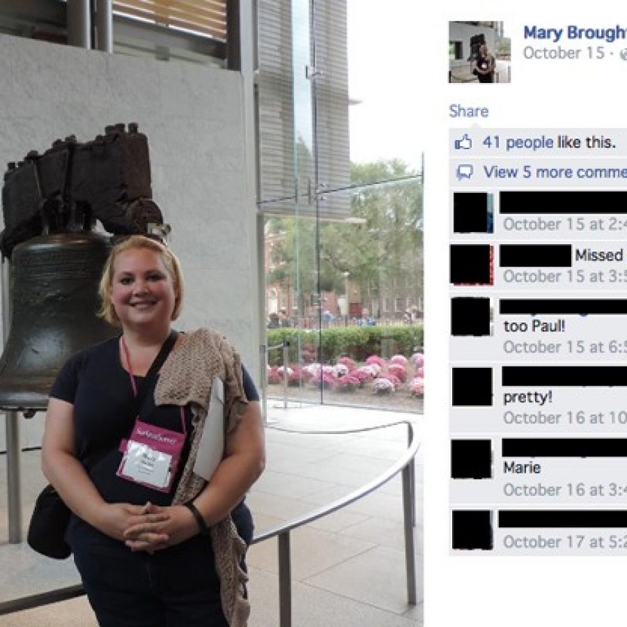 Ward 2 Alderman Mary Stadter visiting the Liberty Bell during her October trip to Philadelphia, via Facebook.