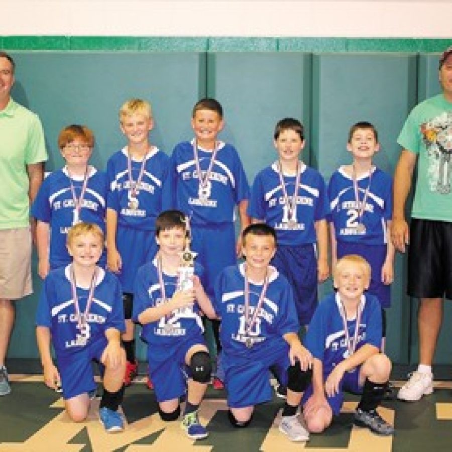 Team members, front row, from left, are: Blake Pingel, Ayden McDaniel, Luke Atwood and Ben Wors. Back row, from left, are: Coach Shawn Pheney, Danny Gilkerson, James Zippay, Daniel Patrick, Ryan Juengel, Colin Pheney and Coach Doug Zippay.