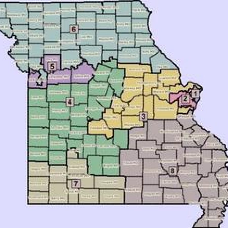 Pictured is the statewide congressional map proposed by the Missouri House Redistricting Committee chair. 