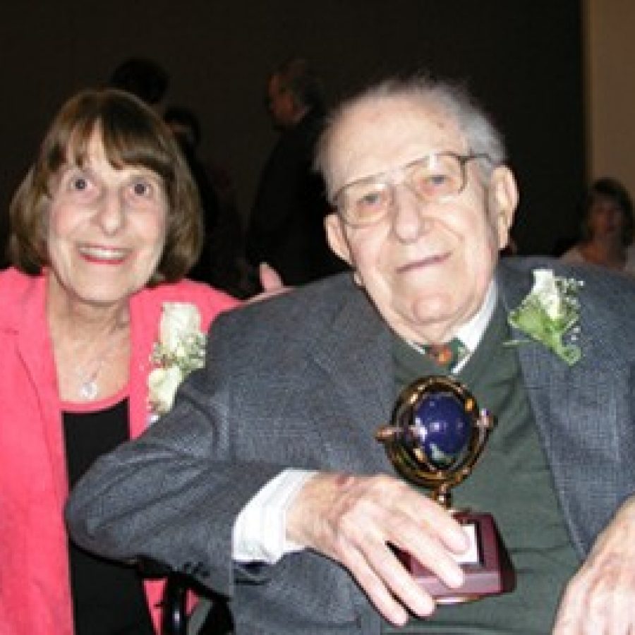 Pictured in 2006, Mr. Mehlville Bill Nottelmann, right, accepts a Hall of Fame award from the Mehlville School District, along with his wife Charmaine, left.