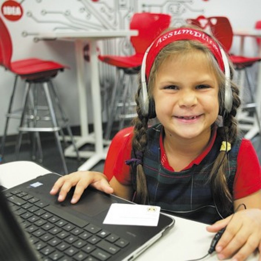 Assumption Parish Grade School student Maria Grijalva is pictured in the schools new Innovation Lab that provides the latest in 21st century technology.