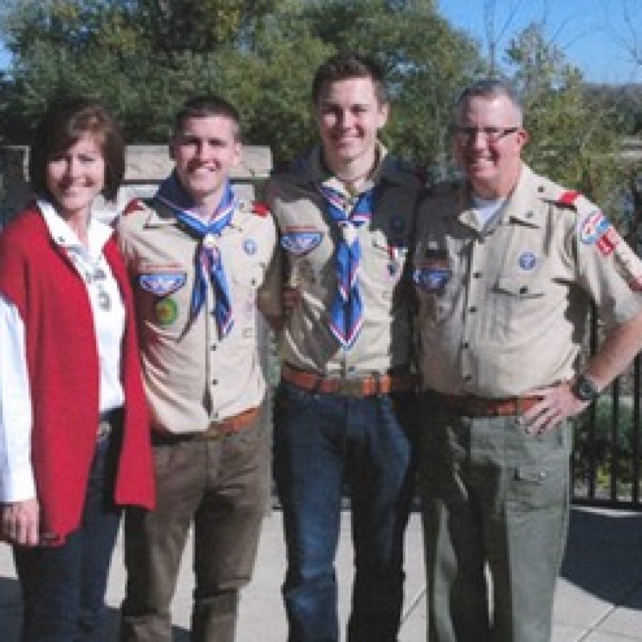 Eagle Scout Clayton Jezewak is pictured with his parents and brother, who also is an Eagle Scout. Pictured, from left, are: Susan Butler, Michael Jezewak, Clayton Jezewak and Richard Butler. 