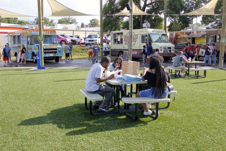Dinner-goers visit 9 Mile Garden, a food truck garden in Affton in July 2020. The state’s first food truck garden, 9 Mile Garden opened July 3, 2020.