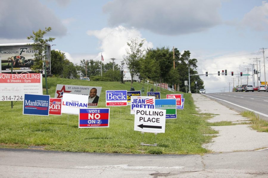 Election signs along the entrance to the polls at Sperreng Middle School along Tesson Ferry Road on Election Day Tuesday.