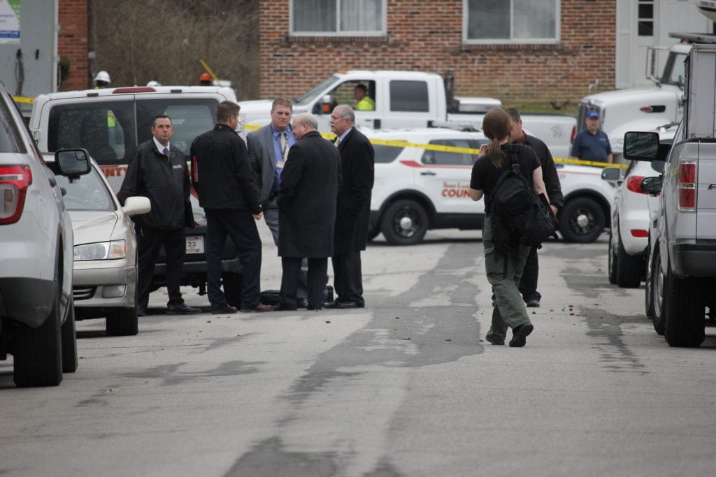 The St. Louis County Police Department investigates at apartments along Marble Arch Lane in Affton after a woman was fatally stabbed Wednesday. Photo by Erin Achenbach.