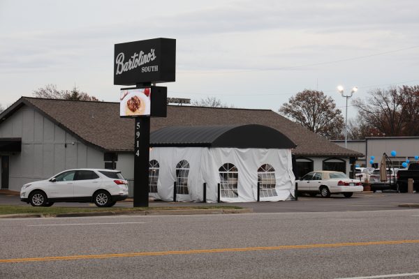 Bartolinos South has erected a tent outside to provide outdoor seating. 