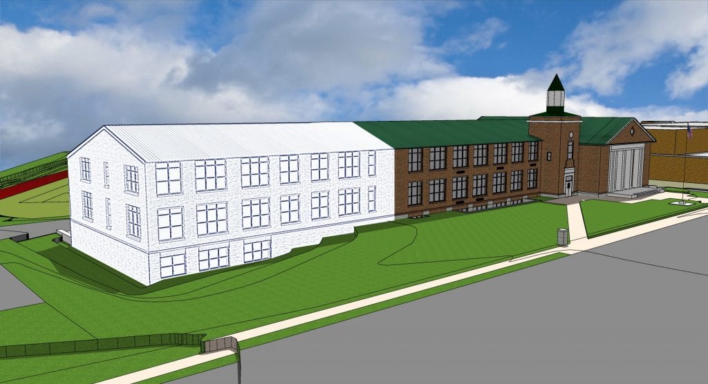 Pictured above: A rendering of the middle school expansion. Image courtesy of Bayless Schools. 