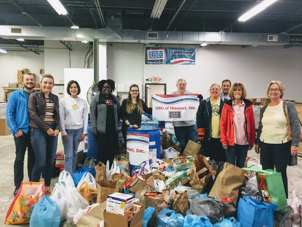 The Call Newspapers team with the thousands of donations from south county for the USO for Thanksgiving 2017.