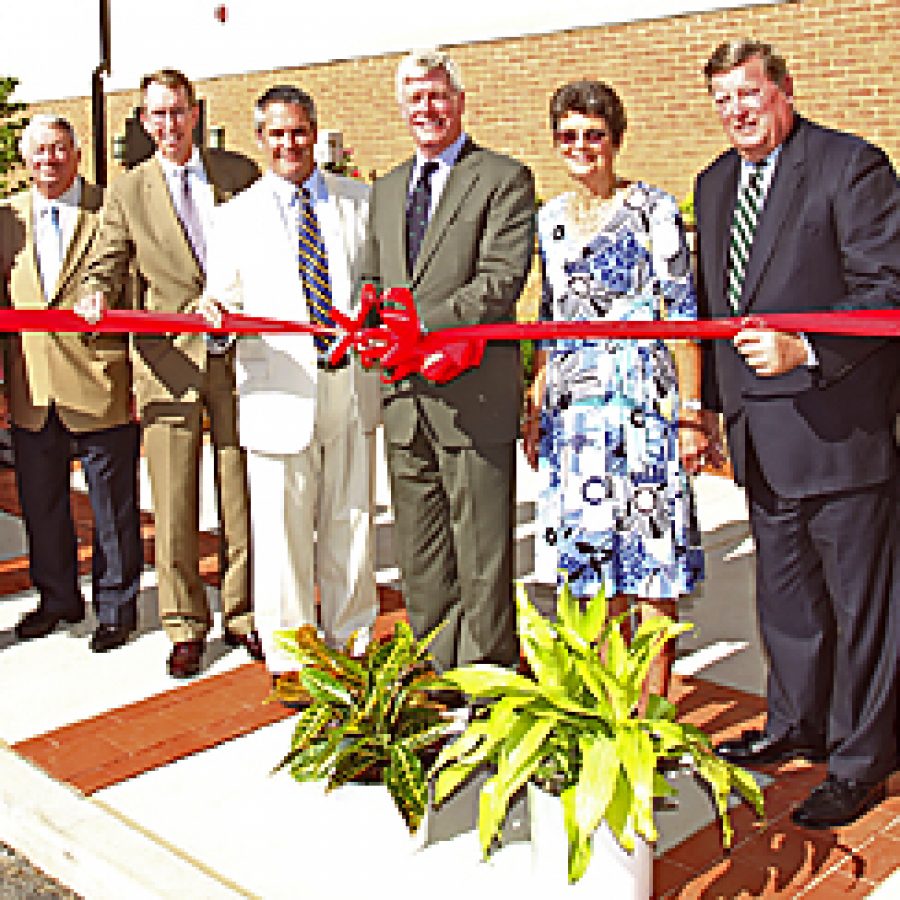 Pictured at Wednesdays ribbon-cutting ceremony for Charless Village are, from left: Bethesda board Chairman George Clements, board member Marian Clifford, advisory board member Kenneth Kolkmeier, board Treasurer Thomas Collins, Bethesda President and CEO Joe Brinker, Missouri Lt. Gov. Peter Kinder, Charless Foundation President Sally Lilly, Bethesda board Vice Chairman John Rowe and Larry Hickman, corporate vice president, administrative and chief information officer.