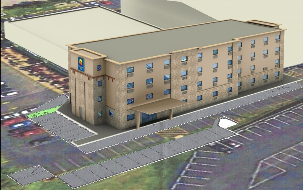 A rendering of the Comfort Suites being built by Days Inn owner HR Sheevam. 