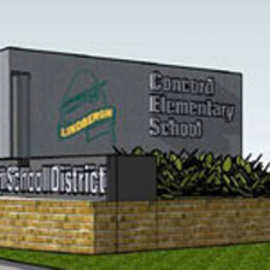 This is a conceptual drawing of the new monument signs that will be erected at schools as part of Proposition R 2008. The logo used in the depiction is just an example and not the actual logo that will be used.