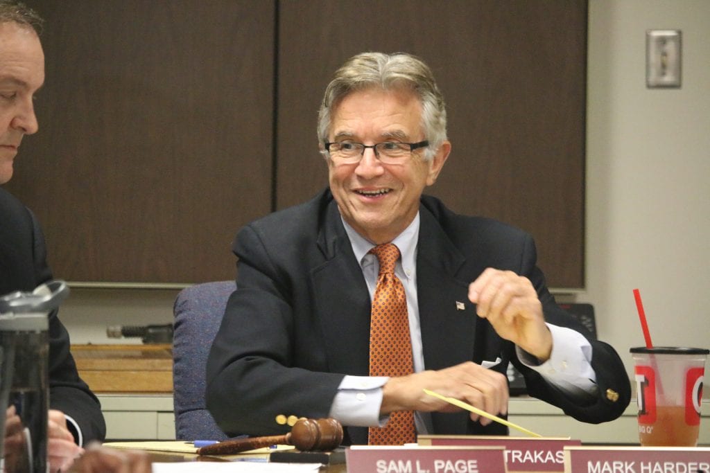 6th District Councilman Ernie Trakas laughs after Stinson attorney Andrew Scavotto repeatedly refuses to answer questions posed by the Council pertaining to Stinson's clients during the Ethics Committee meeting July 24. Photo by Jessica Belle Kramer.