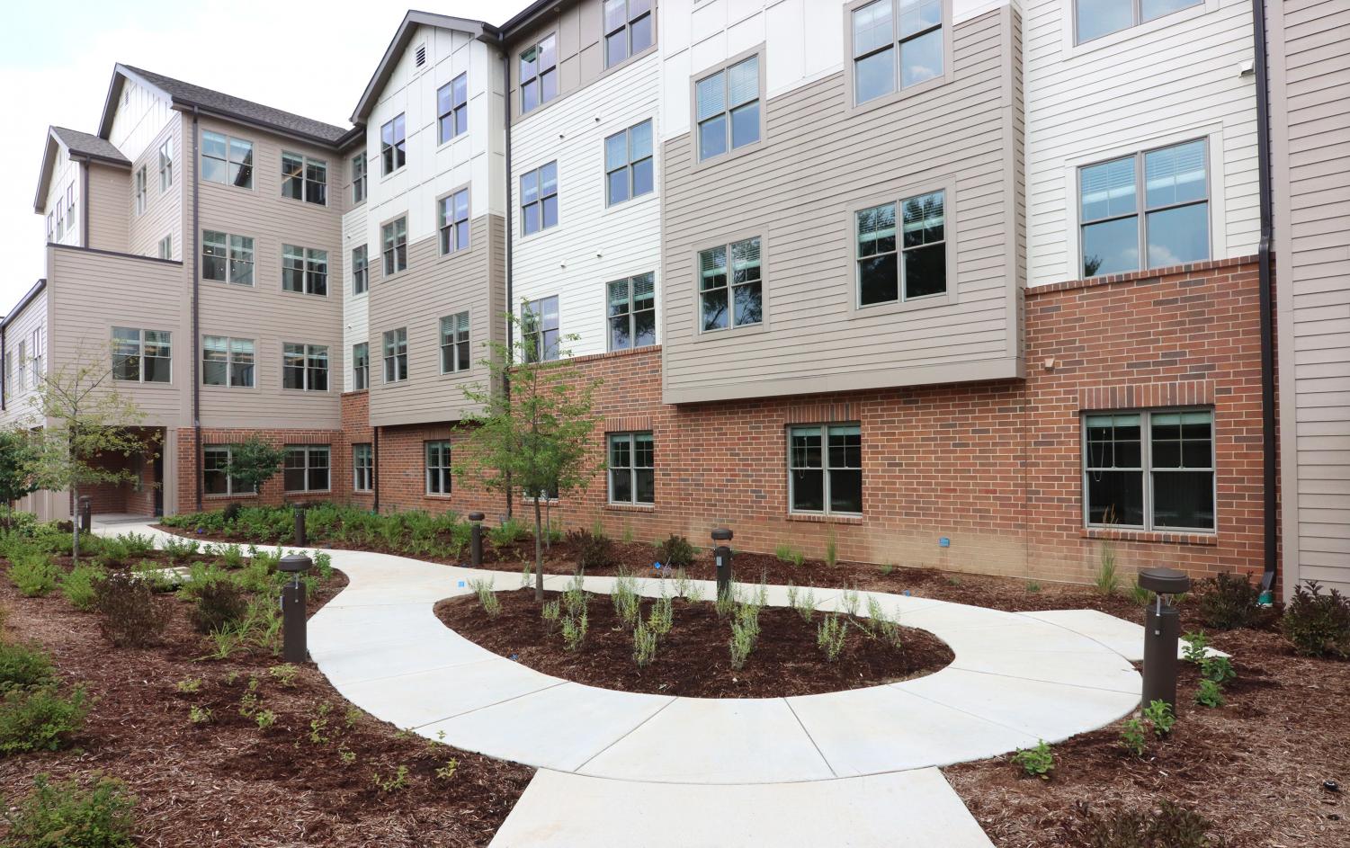 Exterior Courtyard Friendship Village Assisted Living July 2020 