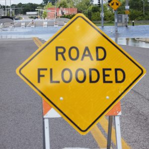 The intersection of River City Boulevard and Lemay Ferry Road is closed after being submerged by flood waters from the River des Peres in 2019.
