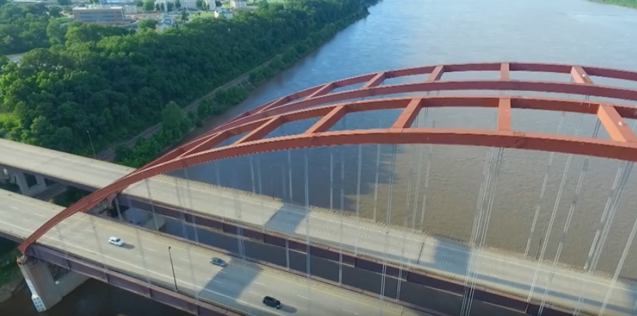 Pictured above: This screenshot from a drone video taken by YouTube user Stl Silver Fox shows the JB Bridge from above.