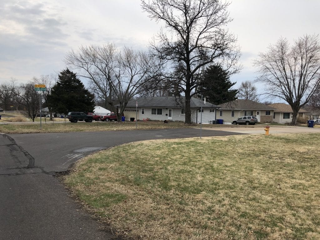 The intersection of Jefferson Barracks Road and Corliss Drive on the morning of March 20. Police were called to the intersection Wednesday morning at around 7:16 a.m. where they found the body of a young woman. Photo by Erin Achenbach. 