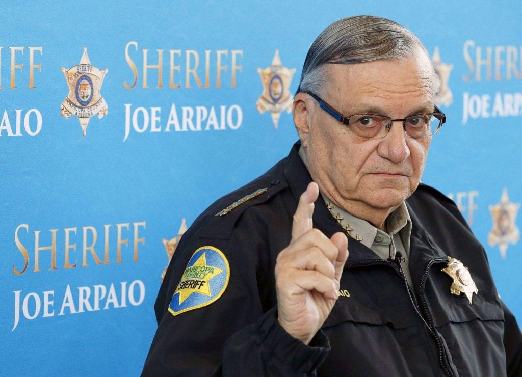 Pictured above: In this Dec. 18, 2013, file photo, Maricopa County Sheriff Joe Arpaio speaks at a news conference at the Sheriff's headquarters in Phoenix, Ariz. President Donald Trump has pardoned former sheriff Joe Arpaio following his conviction for intentionally disobeying a judge's order in an immigration case. The White House announced the move Friday night, Aug. 25, 2017, saying the 85-year-old ex-sheriff of Arizona's Maricopa County was a 