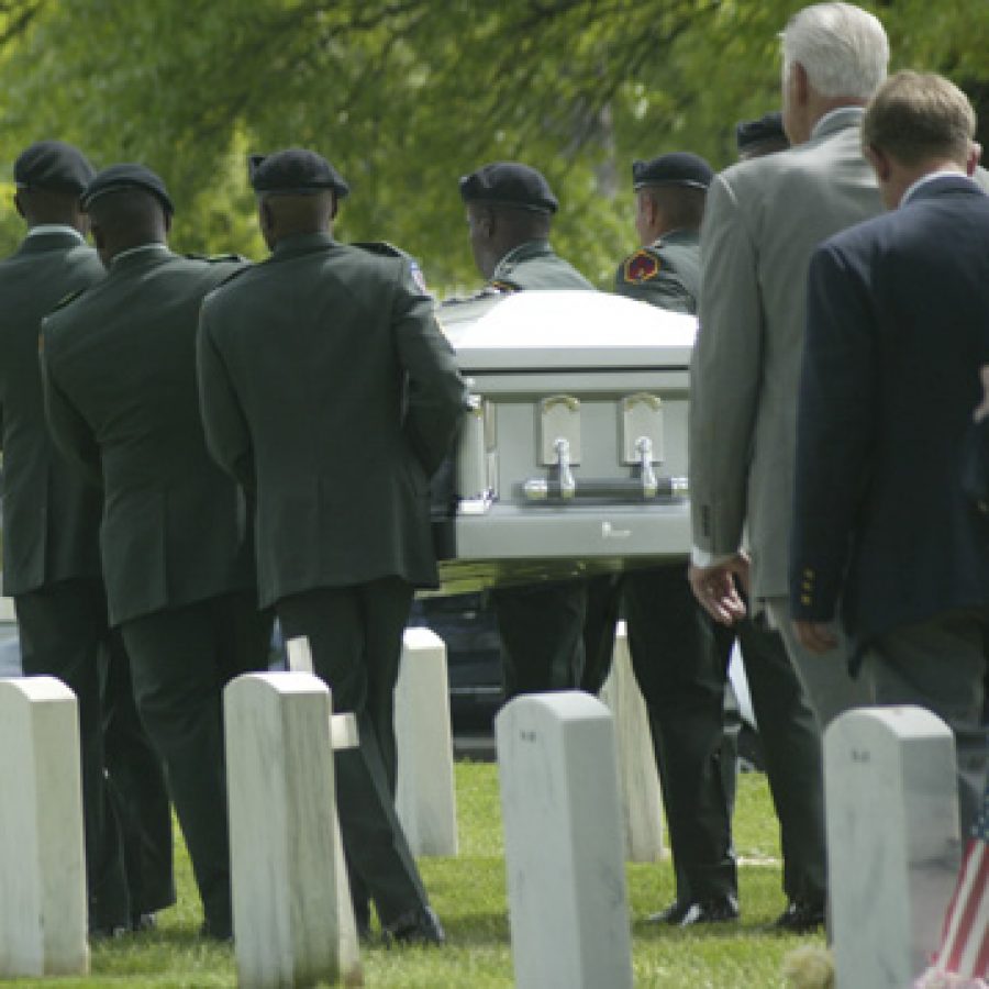 Bill Milligan photo
More than 200 people paid their respects to Oakville native and U.S. Army Pfc. James Jamie F. Costello III, 27, who was laid to rest Friday at Jefferson Barracks National Cemetery after being honored at a funeral service at St. Francis of Assisi Catholic Church.