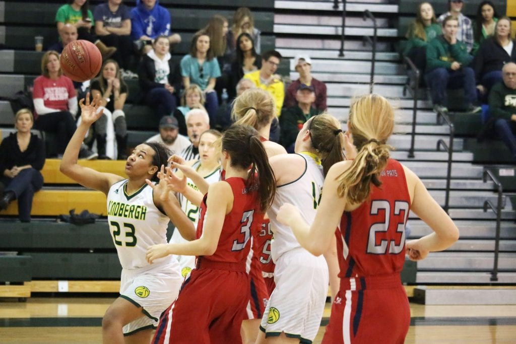 Lindbergh High School senior Chloe Fleming shoots the ball during a matchup against Parkway South last season on January 19, 2018. The Flyers fell to South 58-42. Photo by Jessica Belle Kramer. 