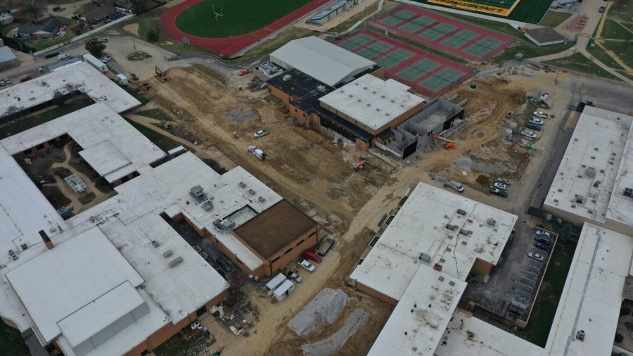 A drone photo of the Proposition R construction at Lindbergh High School.
