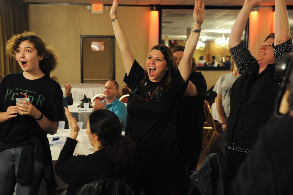 Mehlville School District residents celebrate the historic passage of Proposition R at a victory party at Andres South in 2015. Prop R passed with nearly 73 percent of the vote.