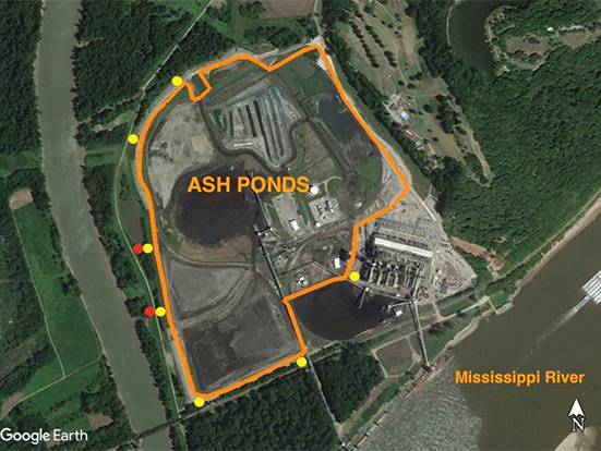The Meramec Energy Centers ash ponds as seen from above, in a depiction from the Sierra Club.