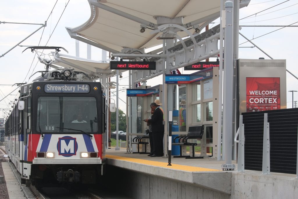 The Cortex MetroLink Station, opened in 2018, sits between the Central West End and Grand MetroLink Stations. Photo by Jessica Belle Kramer.