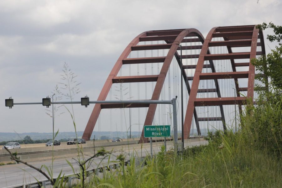 The view from the site of the proposed Moto Mart along the Mississippi River, directly next to the JB Bridge.