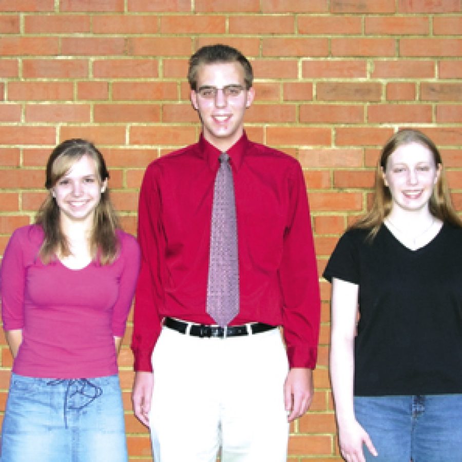 Local high school students, from left, Katherine Huffman, Michael Wacker and Michelle Patz are semifinalists in the 51st annual National Merit Scholarship Program.