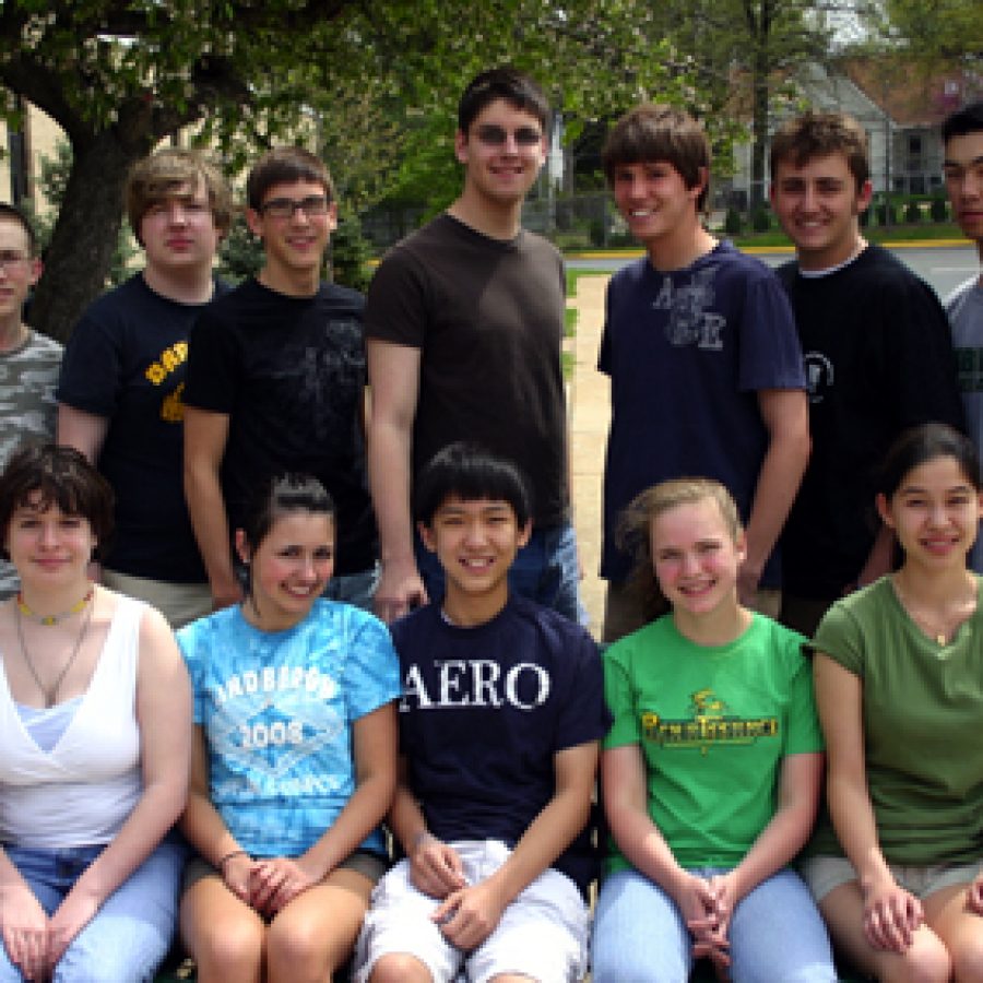 Lindbergh National Merit Scholarship Program qualifiers, front row, from left, are: Miriam Murray, Aida Vajzovic, Max Fei, Kathryn Hagerty and Audrey Dang. Back row, from left, are: Byron Coffey, Ben Wagnon, Collin Luebbert, Keegan Barrett, Stephen Czaicki, Michael Vangel and Justin Helbert.