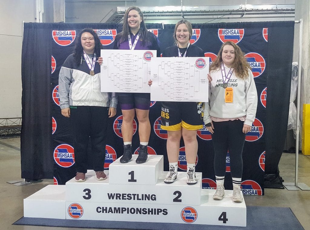 Pictured above: Samantha Apple takes 4th place at the state wrestling tournament. 