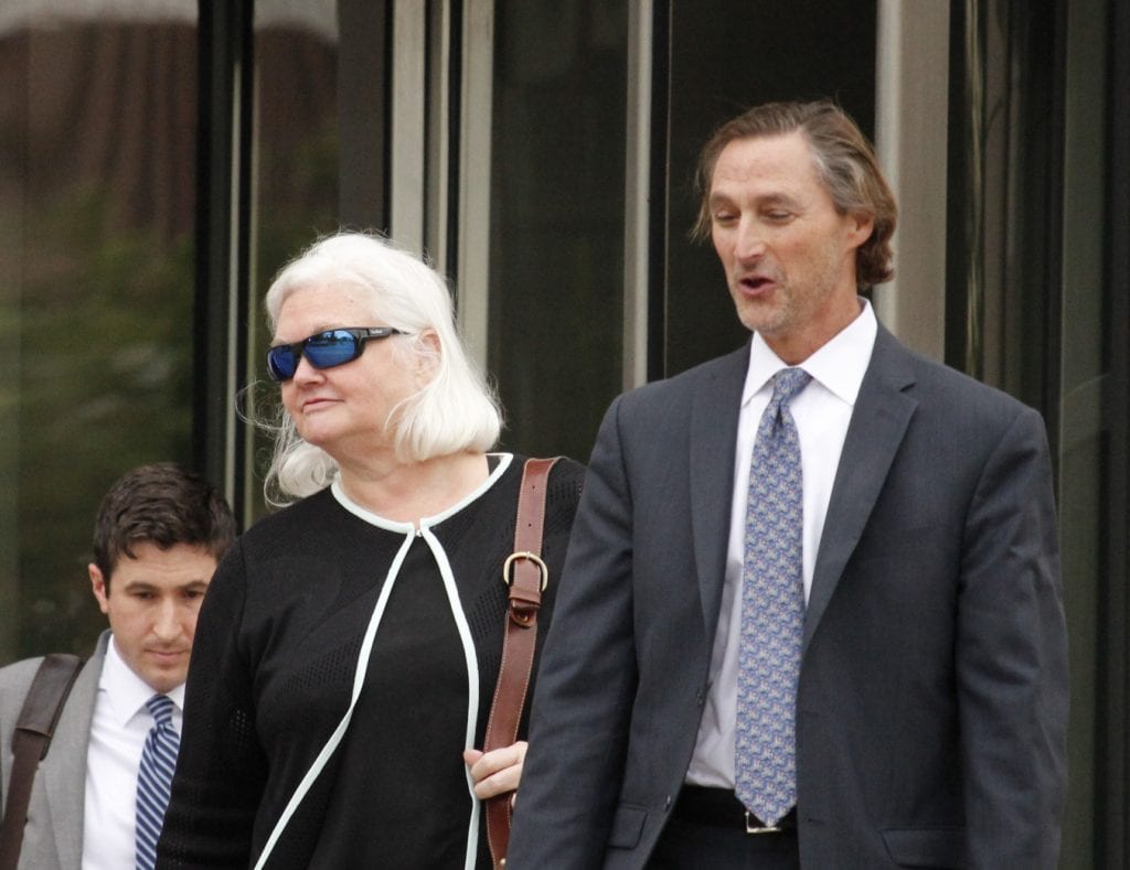 Former Economic Development Partnership CEO Sheila Sweeney, left, and her attorney William Margulis leave the Thomas F. Eagleton United States Courthouse Friday. Photo by Erin Achenbach.