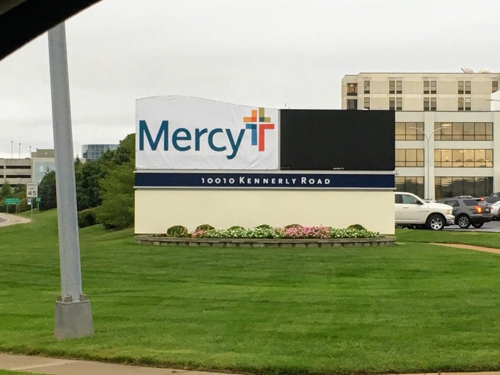 The new sign in front of the newly renamed Mercy Hospital South. Photo by Pat Dillon.