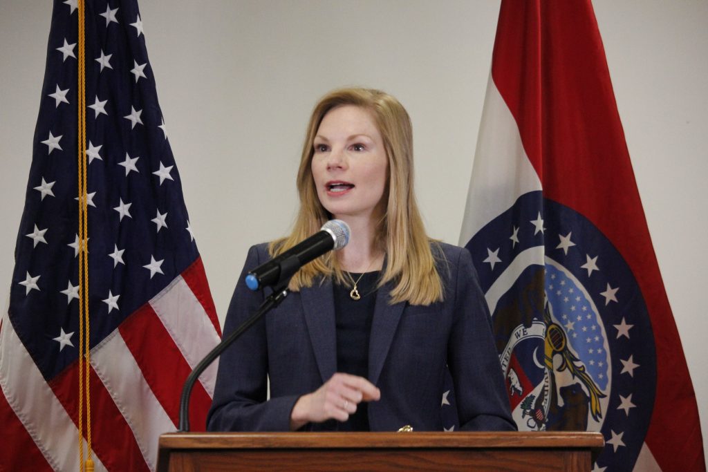 Missouri State Auditor Nicole Galloway announces that she will perform an audit of St. Louis County at the St. Louis County Library headquarters May 15, 2019, after the County Council voted unanimously to approve an audit May 7. Former County Executive Steve Stenger requested an audit of the county two years ago, but then-council Chairman Sam Page, now the county executive, declined.