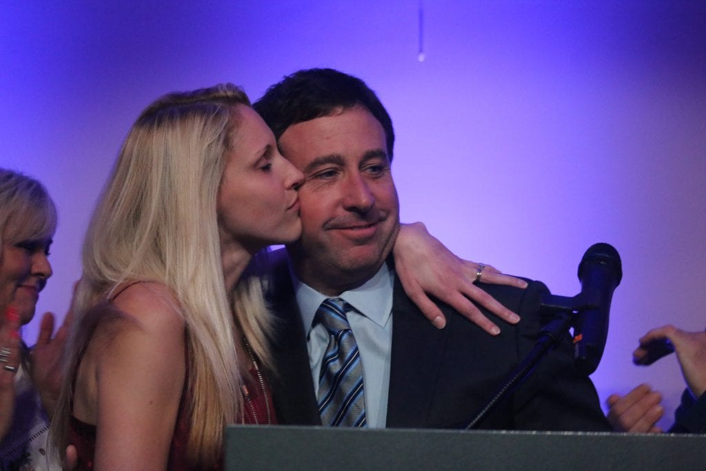 Pictured above: County Executive Steve Stenger and his wife, Allison, at his Aug. 7 victory party. Photo by Jessica Belle Kramer.