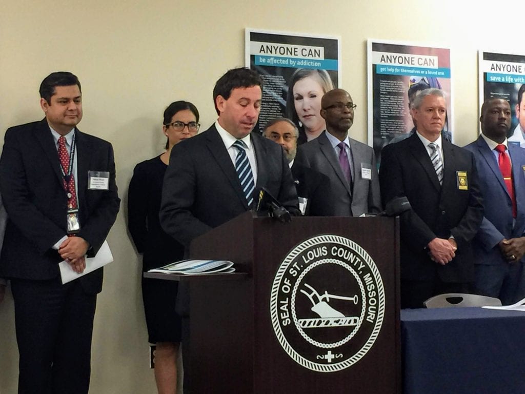 County Executive Steve Stenger announces he will sign an executive order declaring an emergency around the opioid epidemic June 28. Photo by Gloria Lloyd.