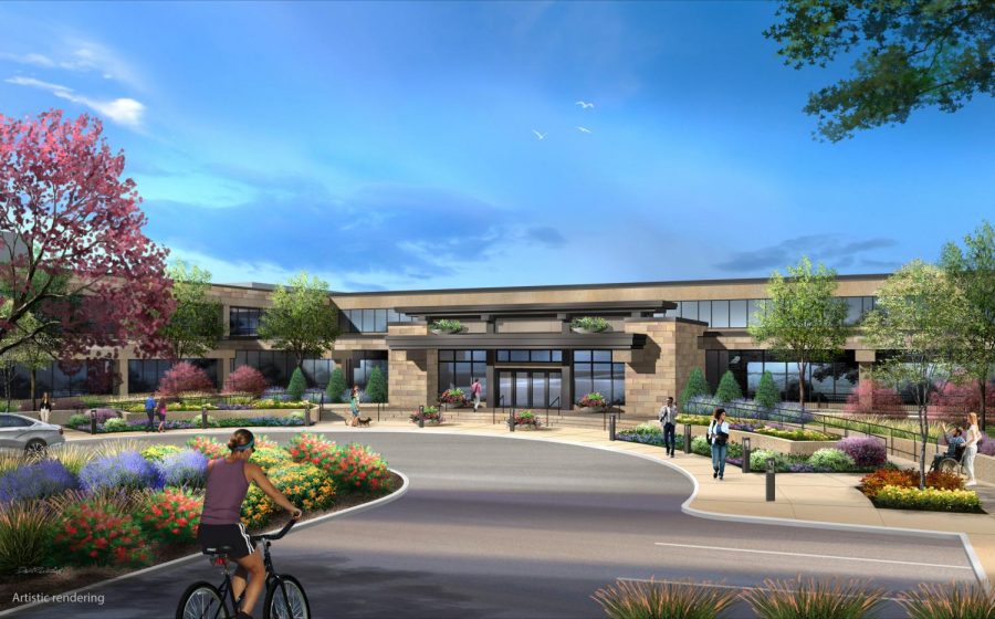 A rendering of the front entry of 'The Residences at Tesson Ridge' proposed apartment complex.