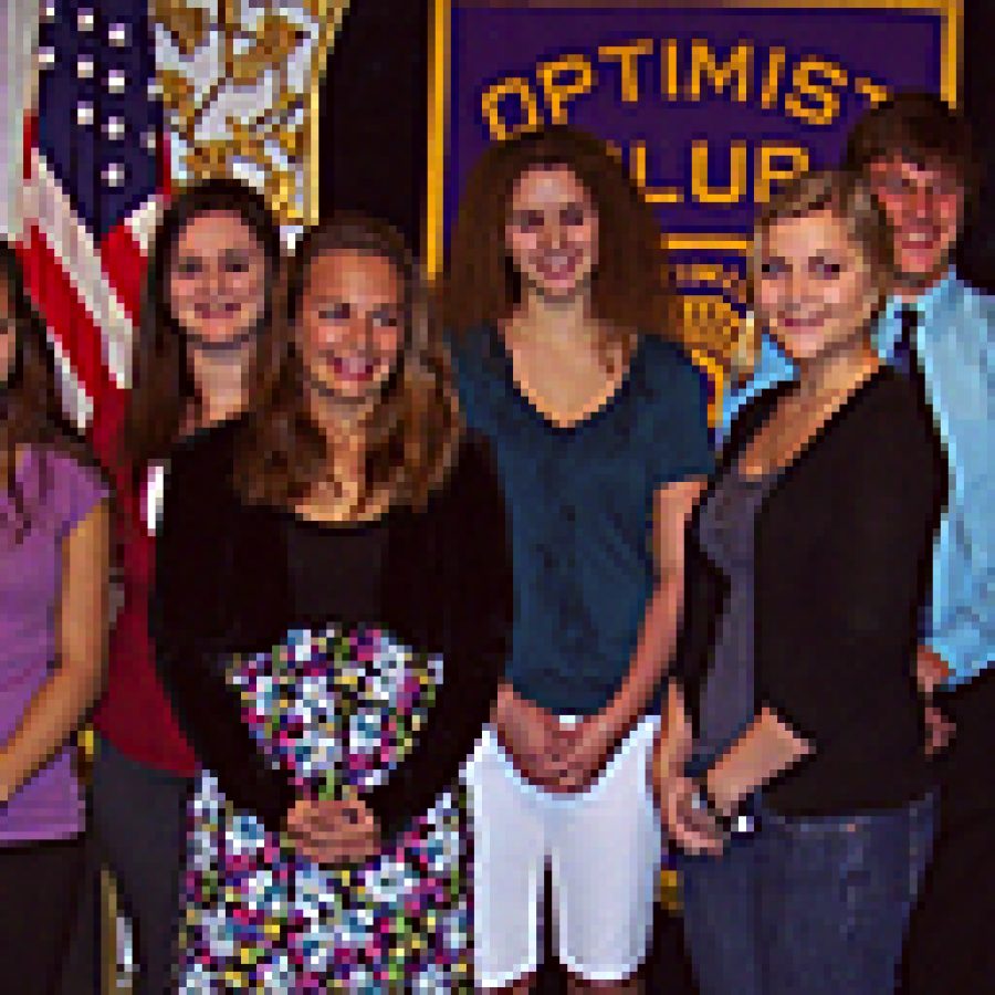 At the Mehlville Optimist Clubs Youth Appreciation Day, from left, are: Optimist Club Vice President John Meder, Brenden Lowe of Lindbergh High School, Ryan Luebke of Oakville High School, Alexis Griess of Lindbergh High School, Kellie Roth of Mehlville High School, Remy Edwards of Oakville High School, Jenny Wuerffel of Lutheran High School South, Julie Turek of Mehlville High School, Alex Lahue of Lutheran High School South, Alma Beganovic of Hancock High School, Kemal Durakovic of Hancock High School and John Roland, Optimist Club program co-chair.