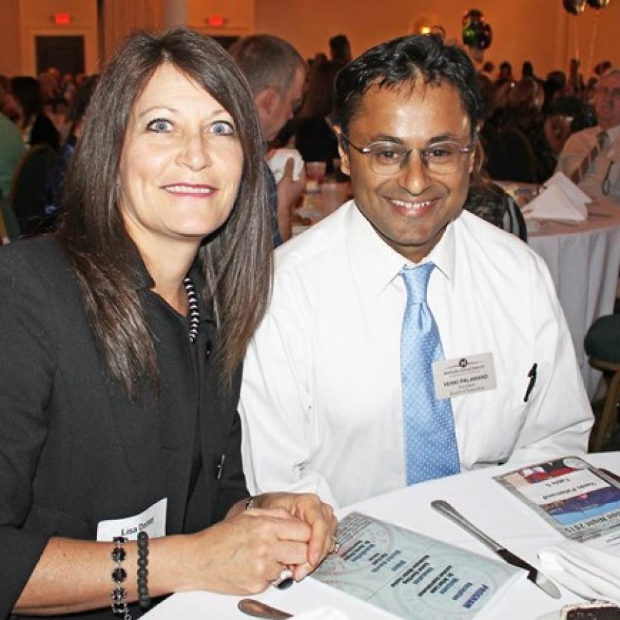 Mehlville Board of Education member Lisa Dorsey, left, and board President Venki Palamand during the districts annual Recognition Night earlier this year.