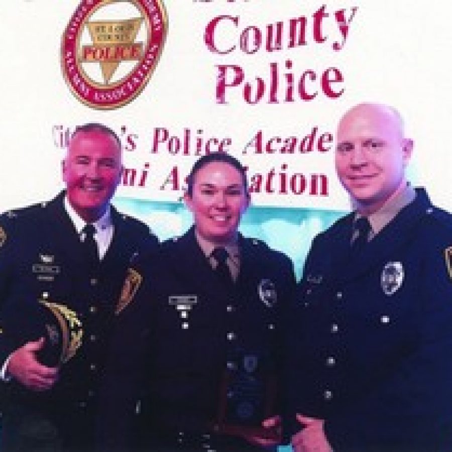 Pictured, from left, are: Police Chief Jon Belmar, Kristina Fosdick and Ben Kloos. 