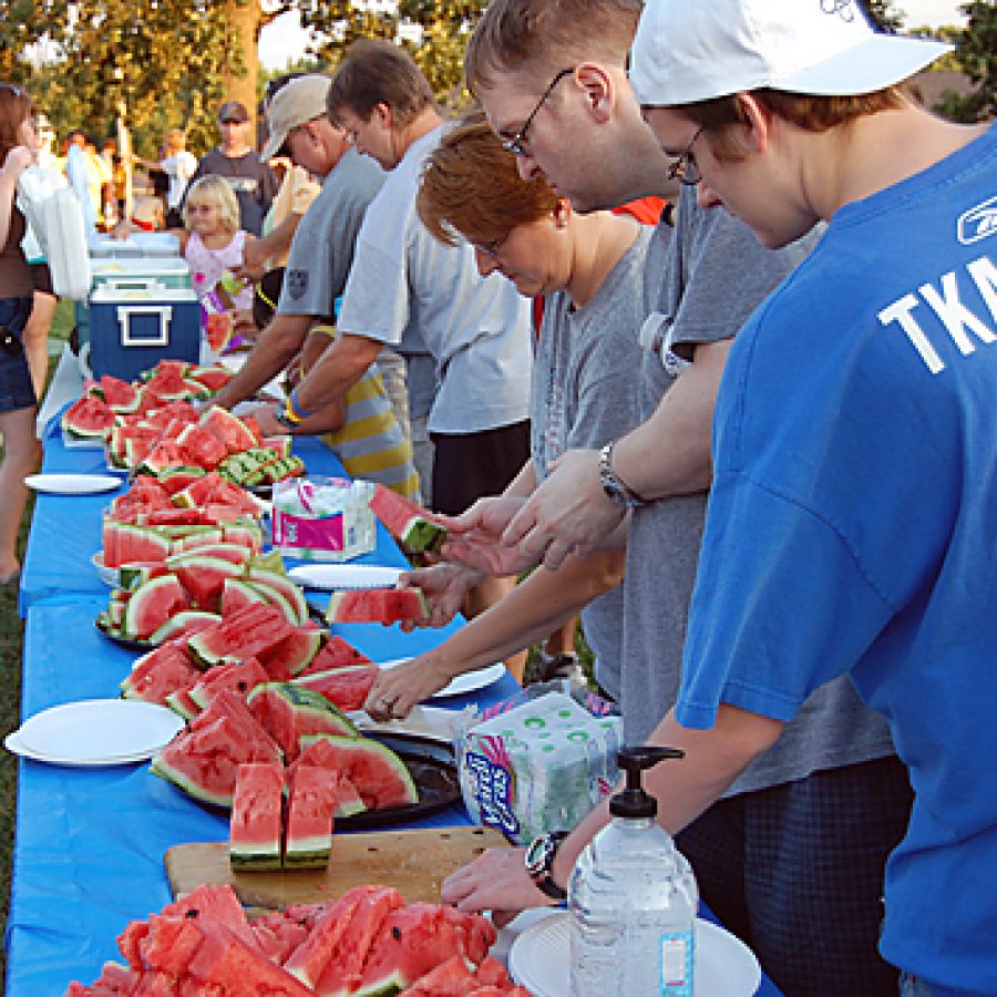 After the MHS Marching Bands performance at its annual Seeds concert, band members and attendees were treated to slices of watermelon to carry out the Seeds theme.